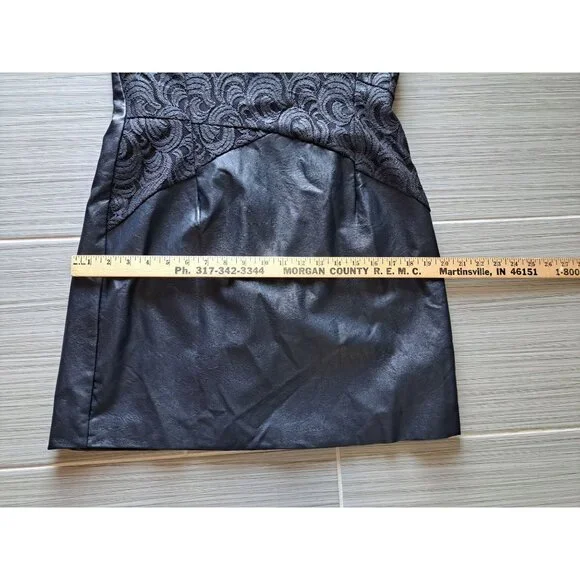 NEW Eva Franco Anthropologie Faux Leather Lace Twofer Dress 12  Blue Halter - Picture 7 of 10